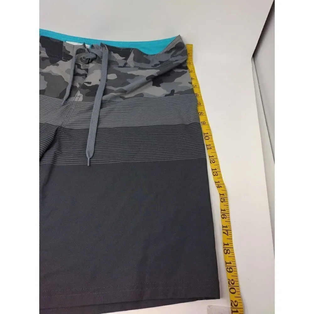 Sonoma Men's 36 Waist Swimming Trunks Board Shorts Gray Camo and Stripes Tie